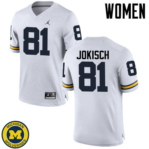 Women Michigan Wolverines #81 Dan Jokisch White Embroidery Jersey